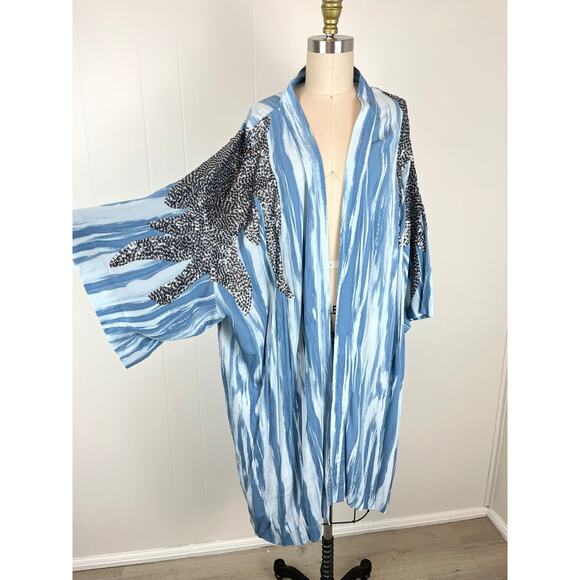 Haute Hippie Tops - Haute Hippie Tribe Blue Sequin Embellished Kimono 2X Plus Size Flowy Baggy Boho